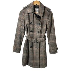 BB Dakota Wool Trench Coat Women S Brown Tan Plaid Winter Warm Stylish Academia